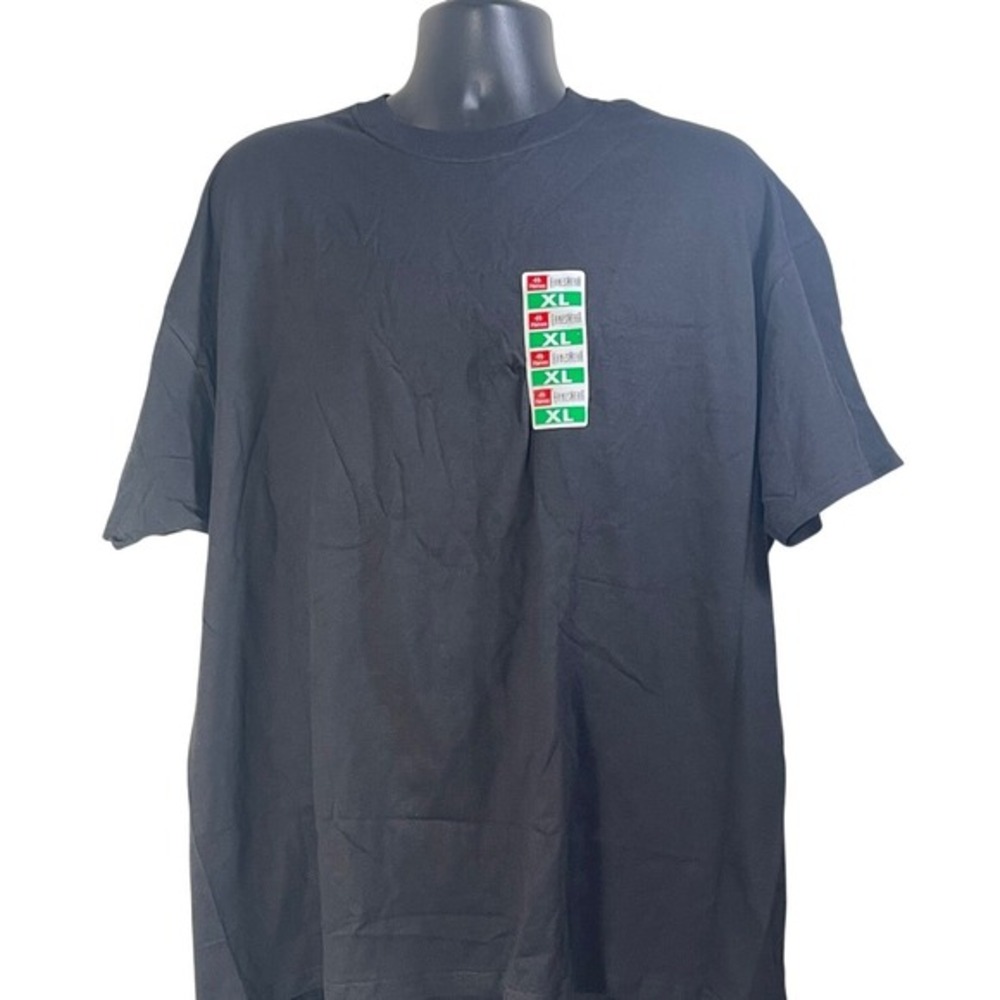 vtg Hanes Mens‎ XL Black T Shirt 100 Percent Cotton Crew Neck Short Sleeve NOS
